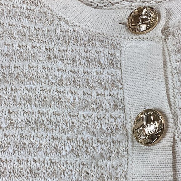 Jessica Simpson Cream & Gold Cropped Lady Cardigan Sz M #325C - Picture 8 of 10